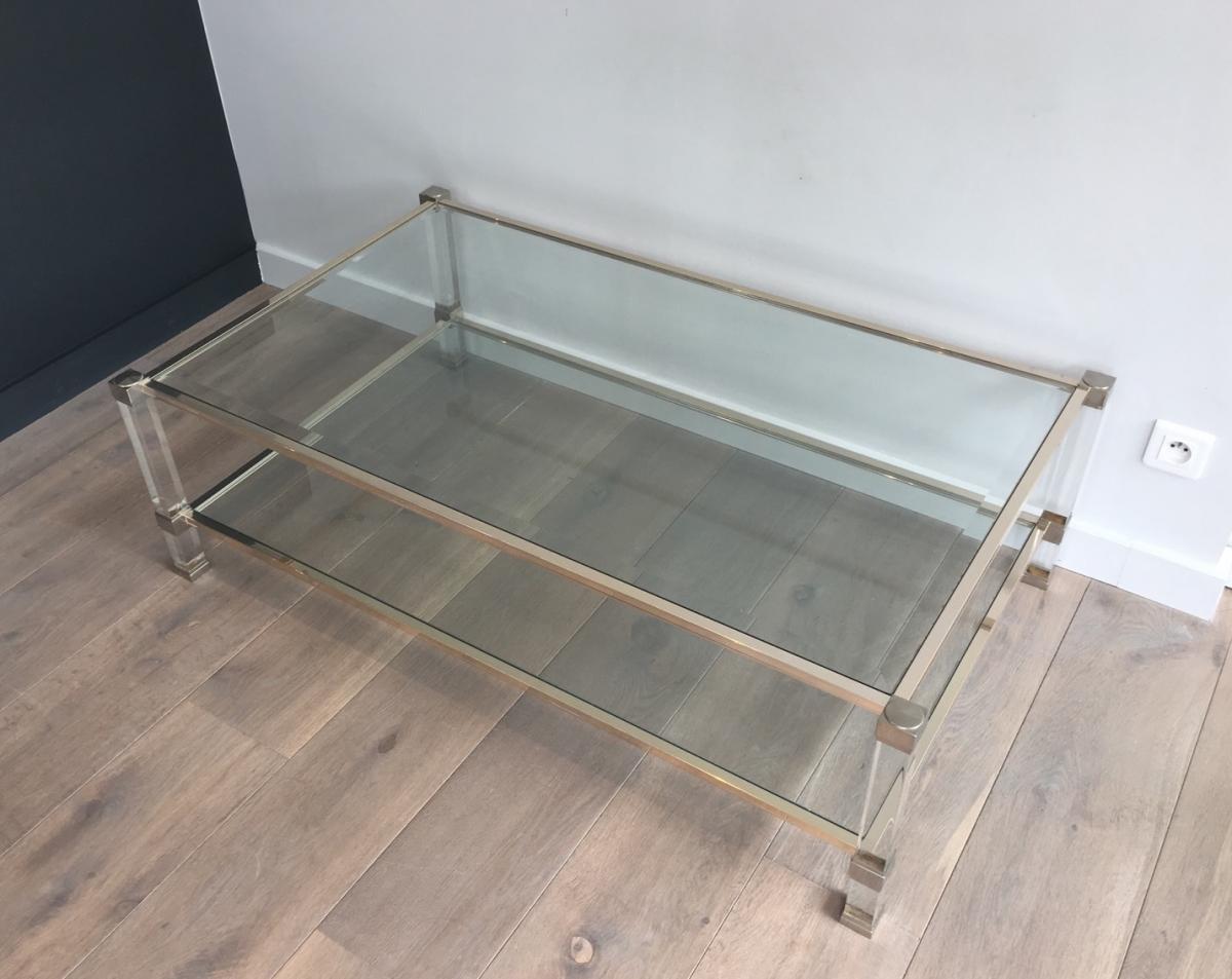 Grande Table Basse en Plexiglass et Chrome. 