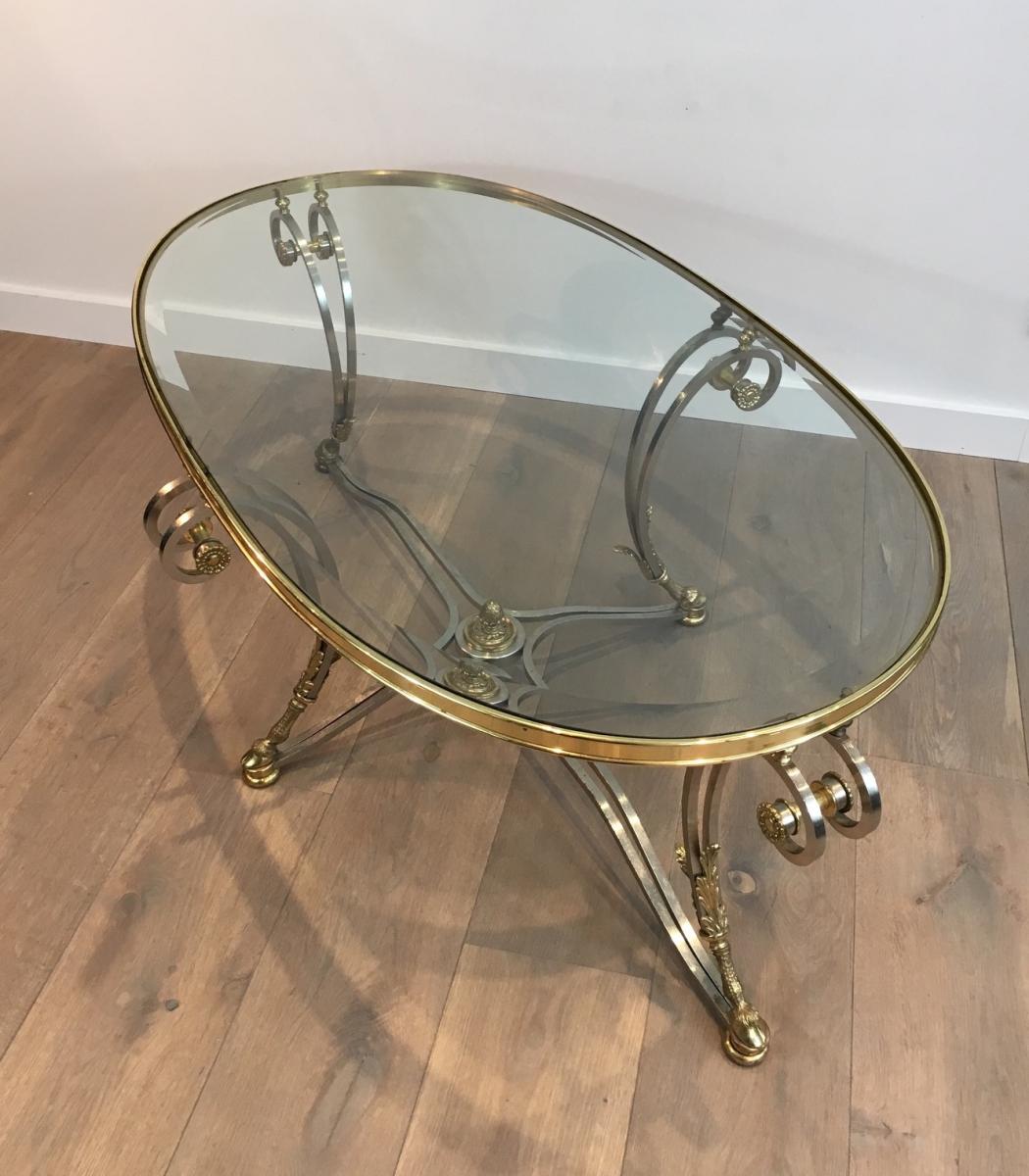 In The Taste Of The House Jansen.belle And Large Coffee Table Neoclassical Oval Brass And Ac-photo-2