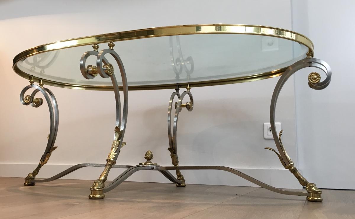 In The Taste Of The House Jansen.belle And Large Coffee Table Neoclassical Oval Brass And Ac-photo-3