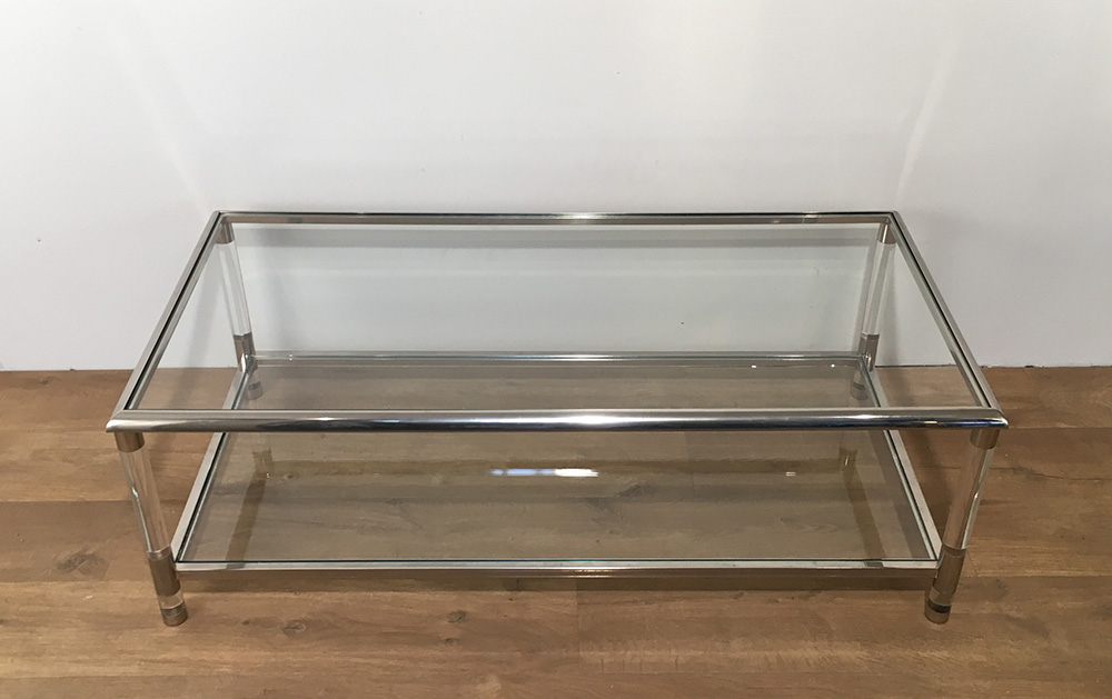 Large Coffee Table In Chrome And Plexiglass. Around 1970-photo-2