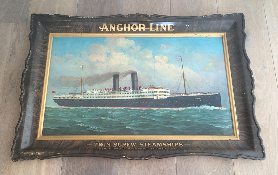 Decorative Tray In Painted Sheet Representing The Ship Cameronia D-photo-4