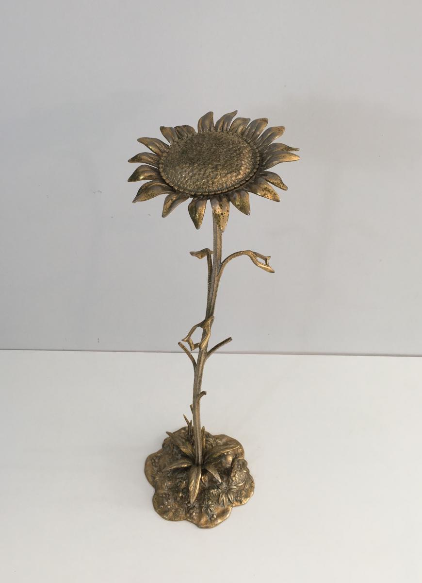 Bronze Decorative Element Representing A Sunflower. Around 1960-photo-3