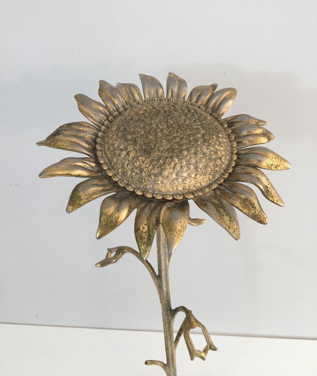 Bronze Decorative Element Representing A Sunflower. Around 1960-photo-1