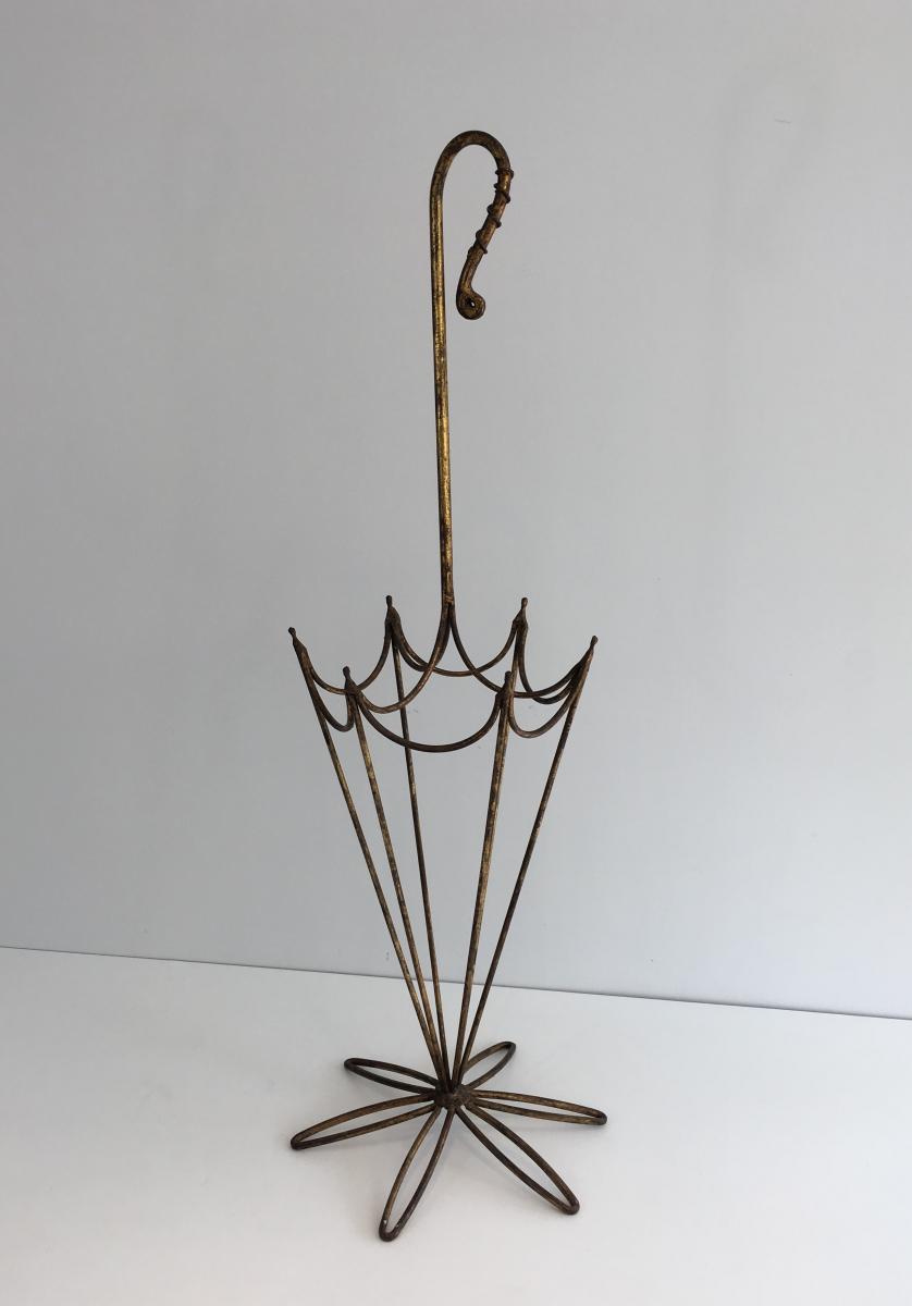 Umbrella Stand In Golden Wrought Iron. Around 1940-photo-2