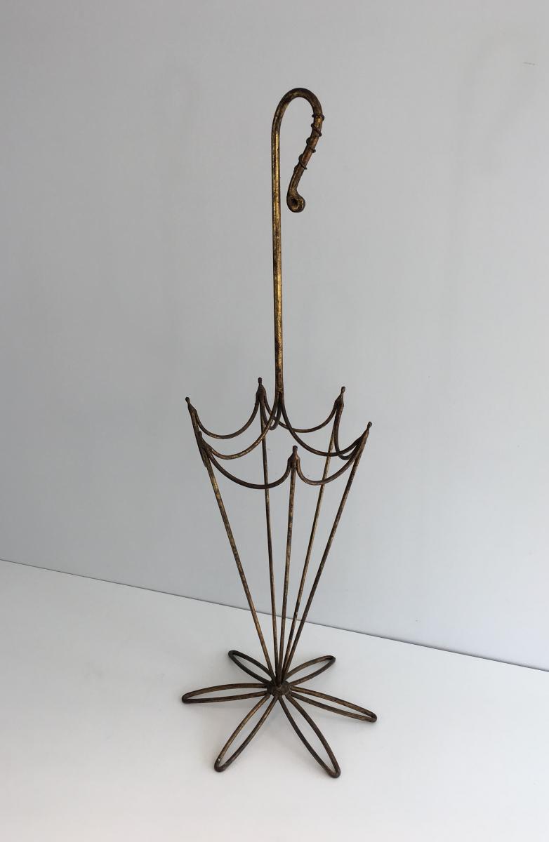 Umbrella Stand In Golden Wrought Iron. Around 1940-photo-3