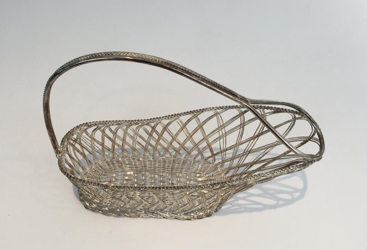 Decanter And Basket In Slats Of Silver Metal.-photo-2