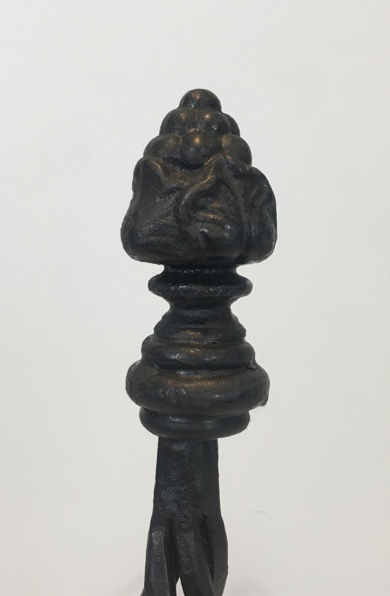 Pair Of Twisted Wrought Iron Andirons Topped With A Pine Apple.-photo-4