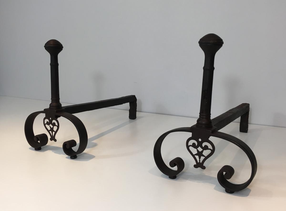 Pair Of Wrought Iron Andirons. French. 18th Century -photo-8