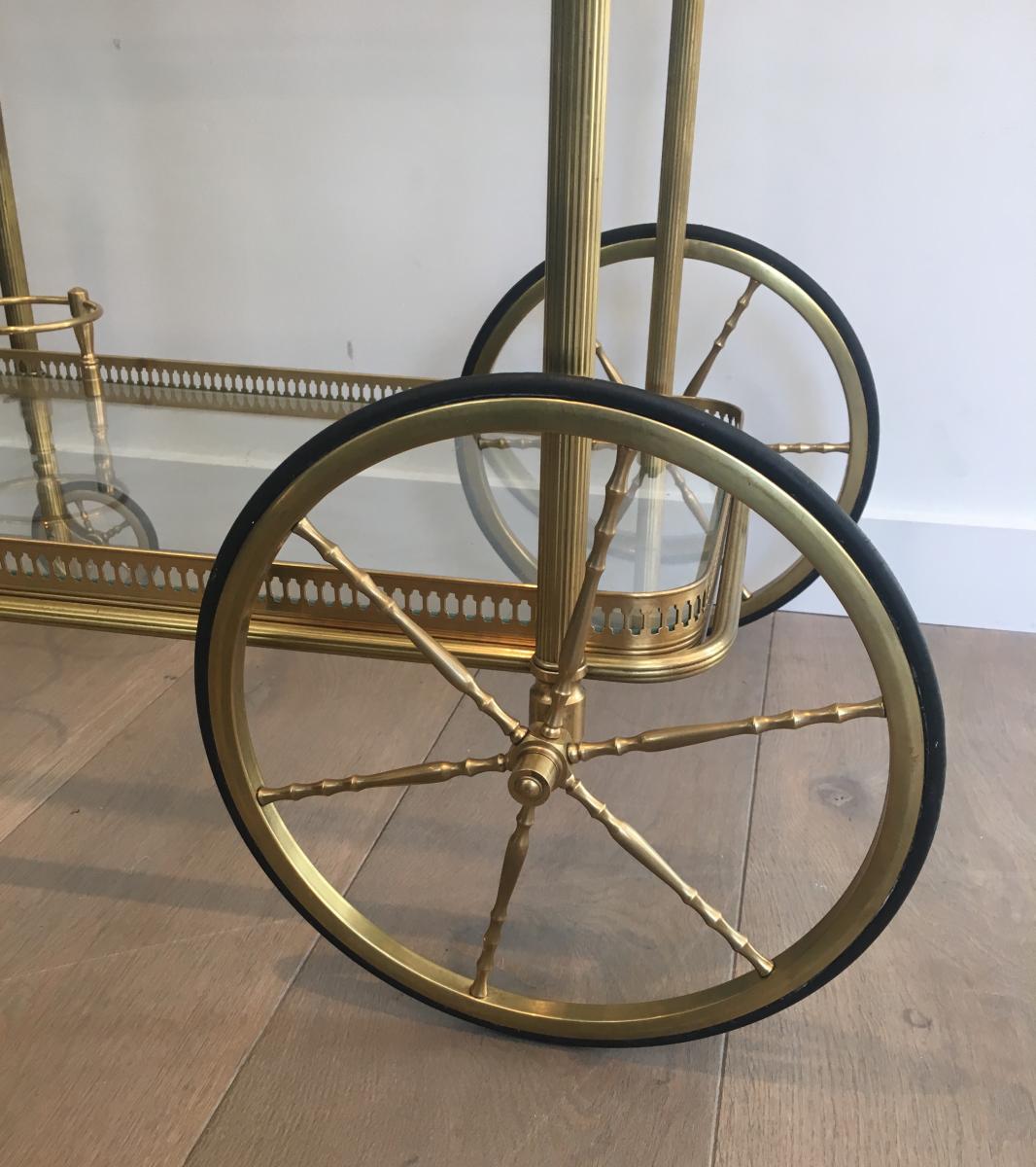 Attributed To Maison Bagués. Neoclassical Style Brass Drinks Trolley. French. Circa 1940 -photo-3