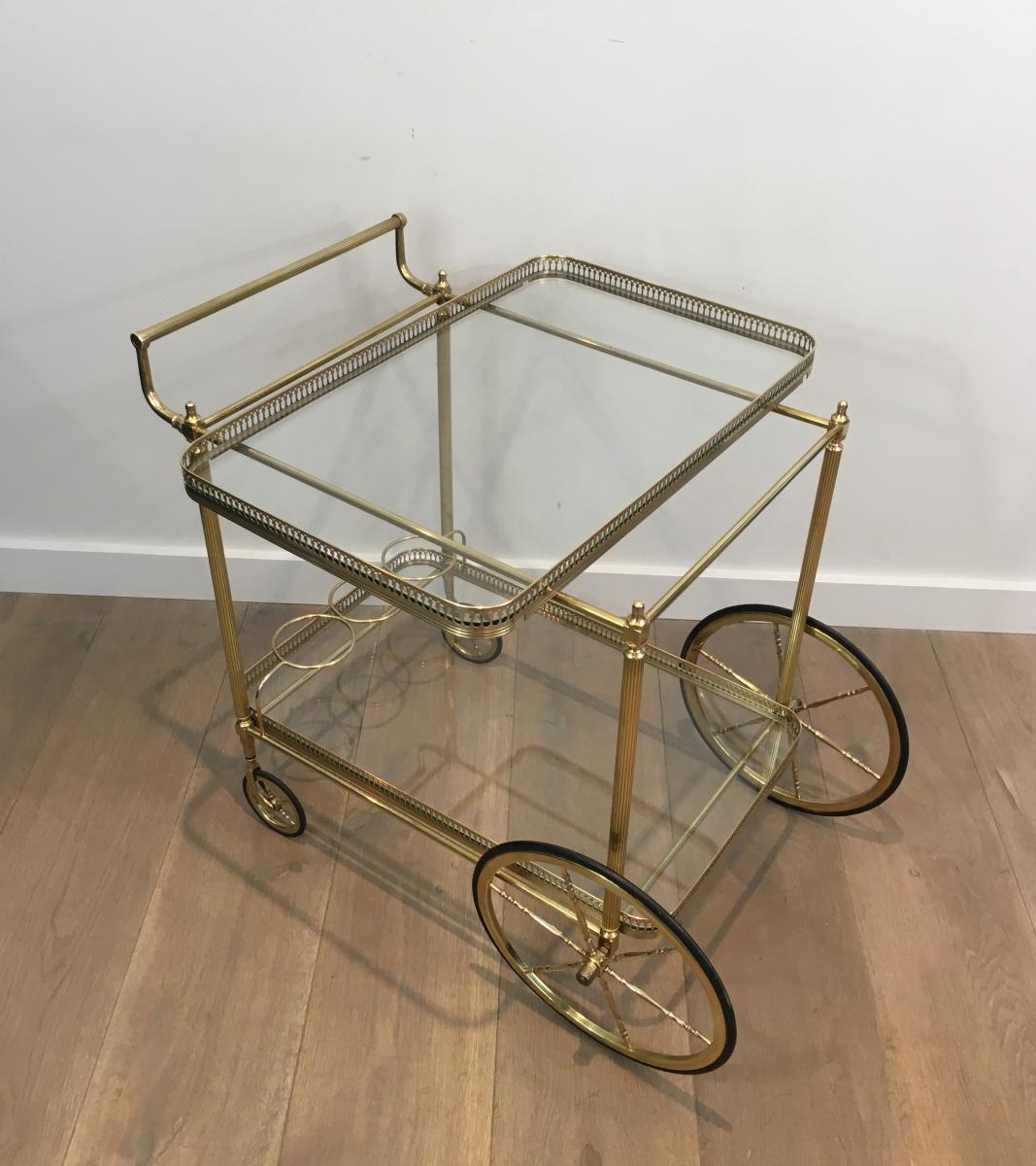 Neoclassical Brass Trolley With Large Wheels. French. Circa 1940 -photo-3