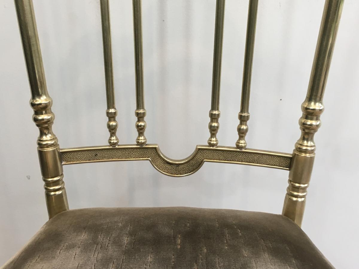 Rare Set Of 4 Elegant Neoclassical Brass Chairs. (seats Must Be Re-upholstered). French. Circa -photo-4