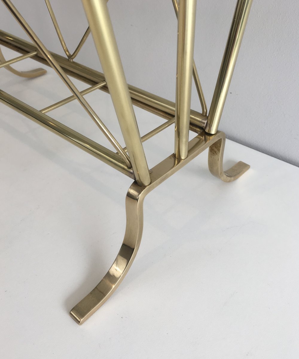 Maison Jansen. Neoclassical Brass And Glass Magazine Rack. French. Circa 1940 -photo-7