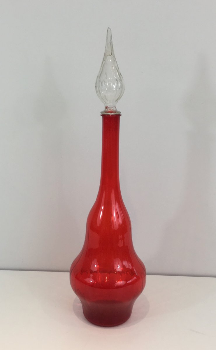 Red Glass Design Bottle. Circa 1970