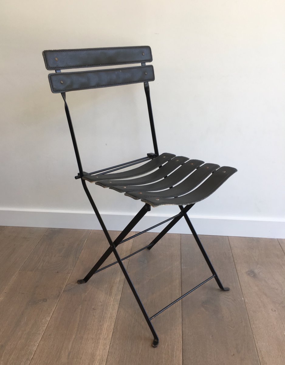 Pair Of Black Leather And Metal Chairs. Circa 1950-photo-7