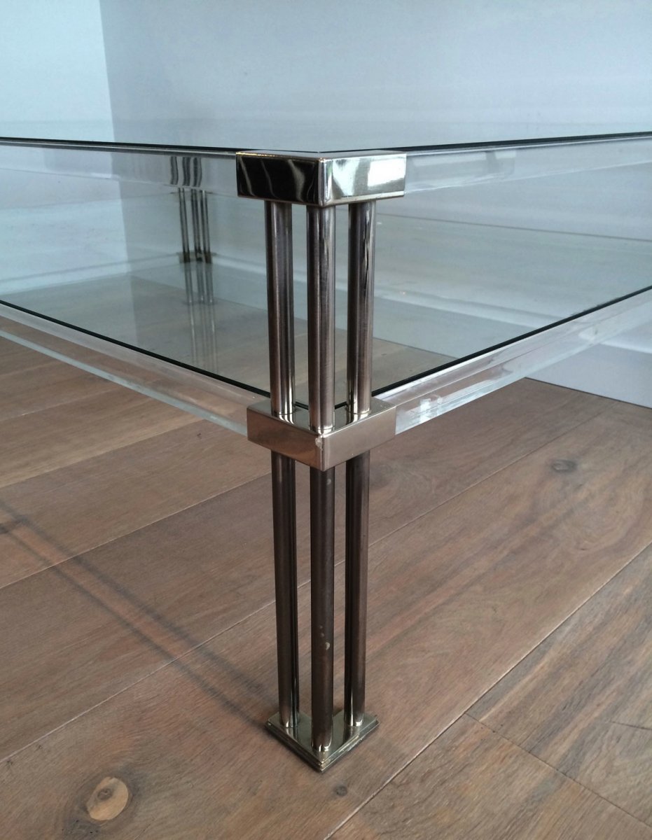 Grande Table Basse En Chrome Et Plexiglass. Vers 1970-photo-2