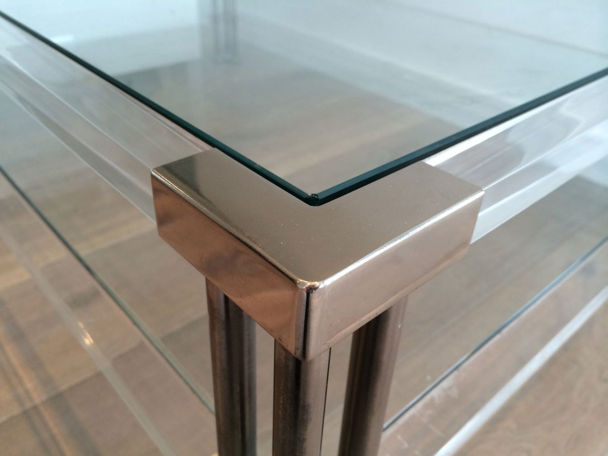 Grande Table Basse En Chrome Et Plexiglass. Vers 1970-photo-7