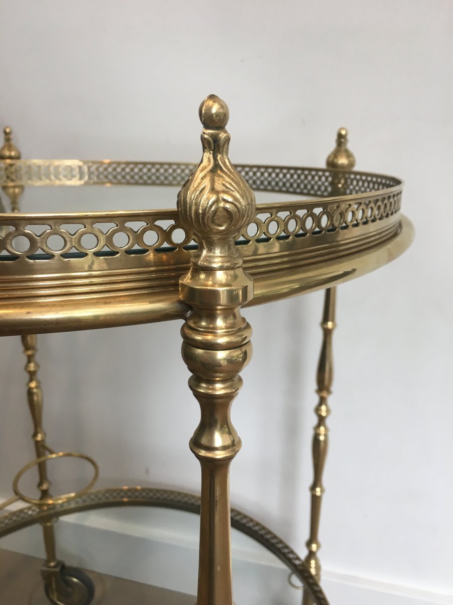 Attributed To Maison Jansen. Neoclassical Style Brass Trolley With Glass Trays. French. Circa 1-photo-6