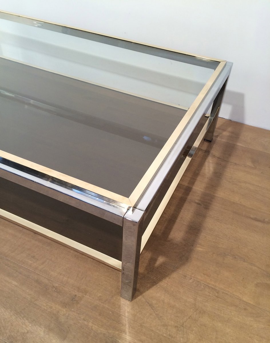 Large Chrome And Brass Coffee Table  Attributed To Willy Rizzo. Circa 1970-photo-3