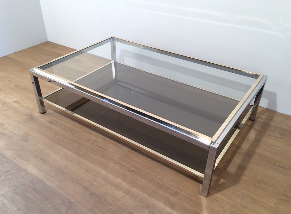 Large Chrome And Brass Coffee Table  Attributed To Willy Rizzo. Circa 1970-photo-8