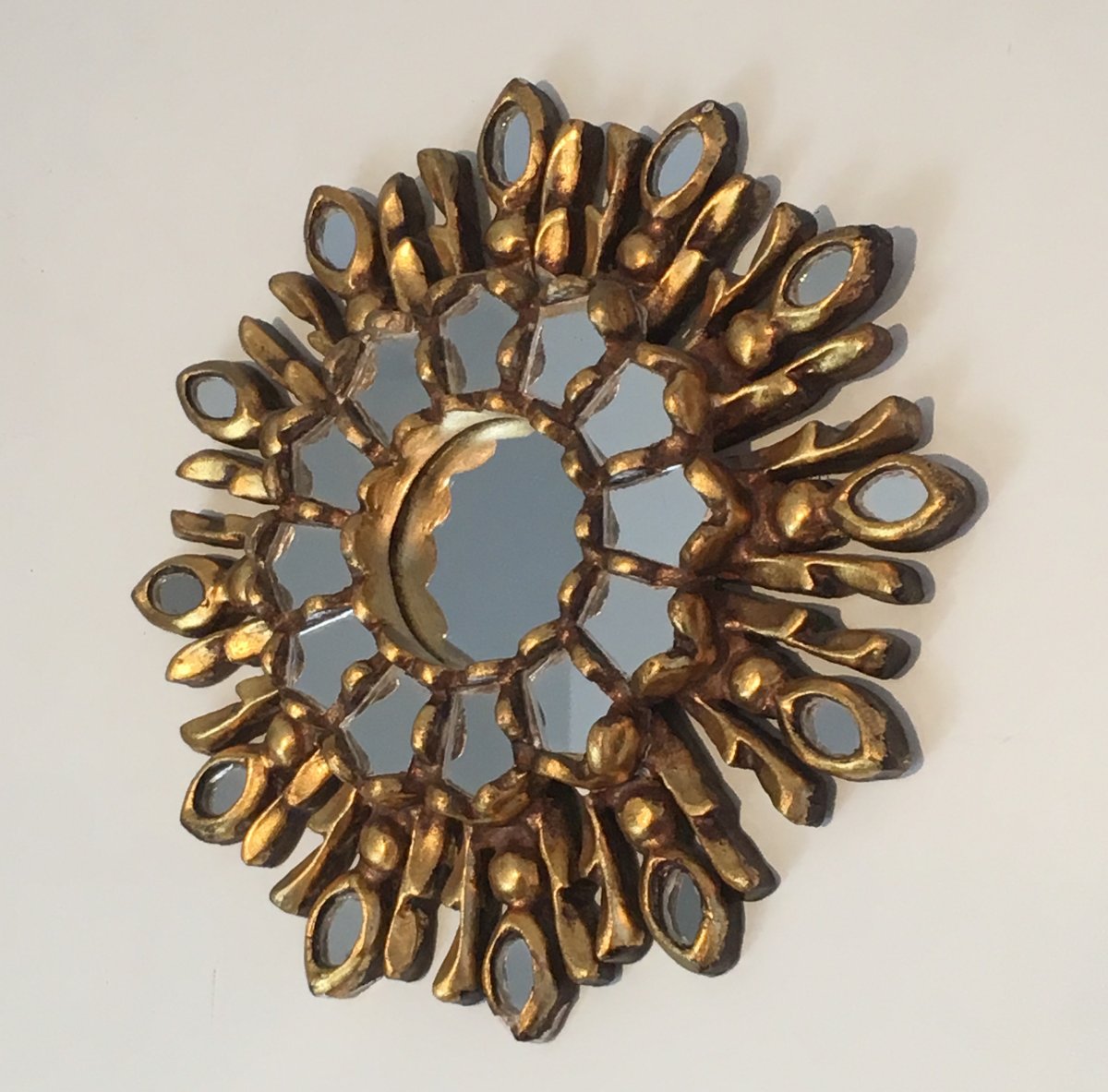 Very Small Gilt Wood Sunburst Mirror. Italian. Circa 1970-photo-2