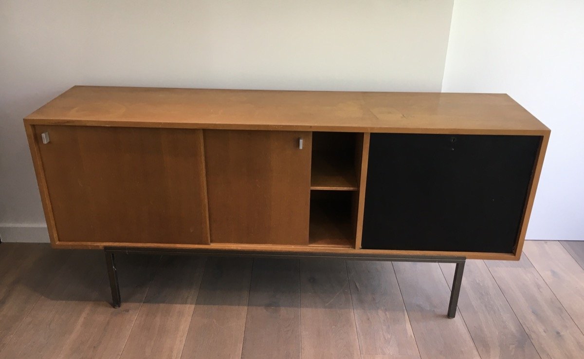 Sideboard With Two Sliding Doors And Bar And A Metal Base. Circa 1950-photo-6