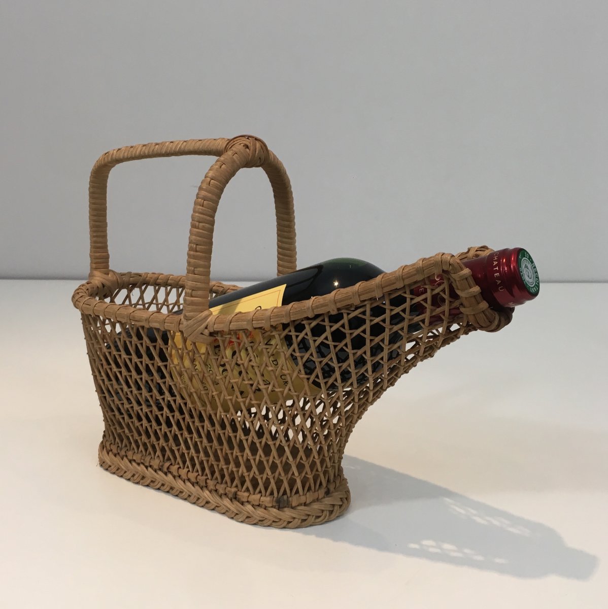 Rattan Bottle Holder. French. Circa 1970-photo-4