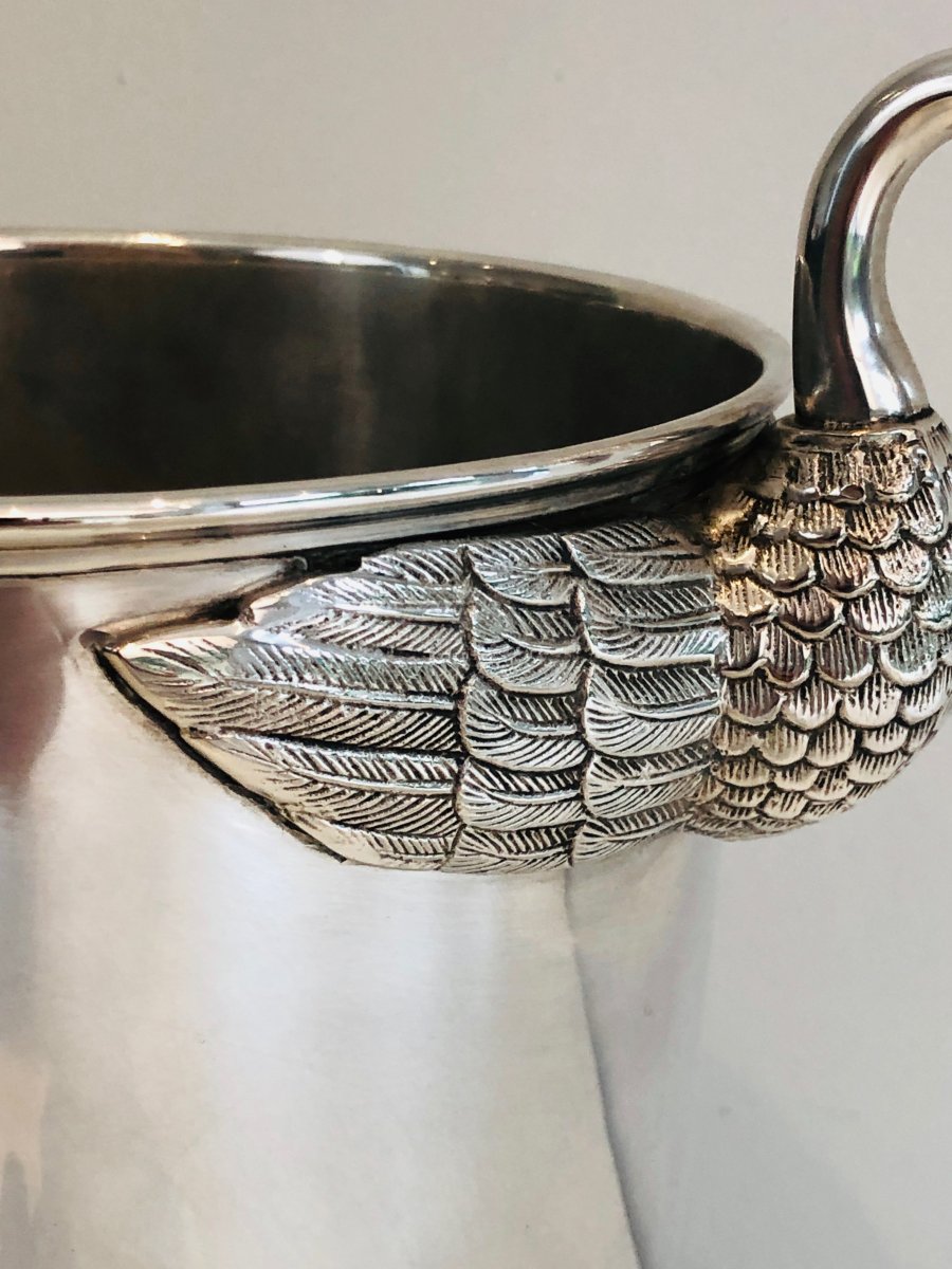 Attributed To Christofle. Silver Plated Ice Bucket With Swans. French. Circa 1940-photo-4