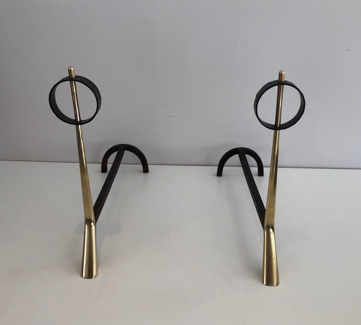 Pair Of Modernist Bronze And Wrought Iron Andirons. Italian. Circa 1950-photo-7