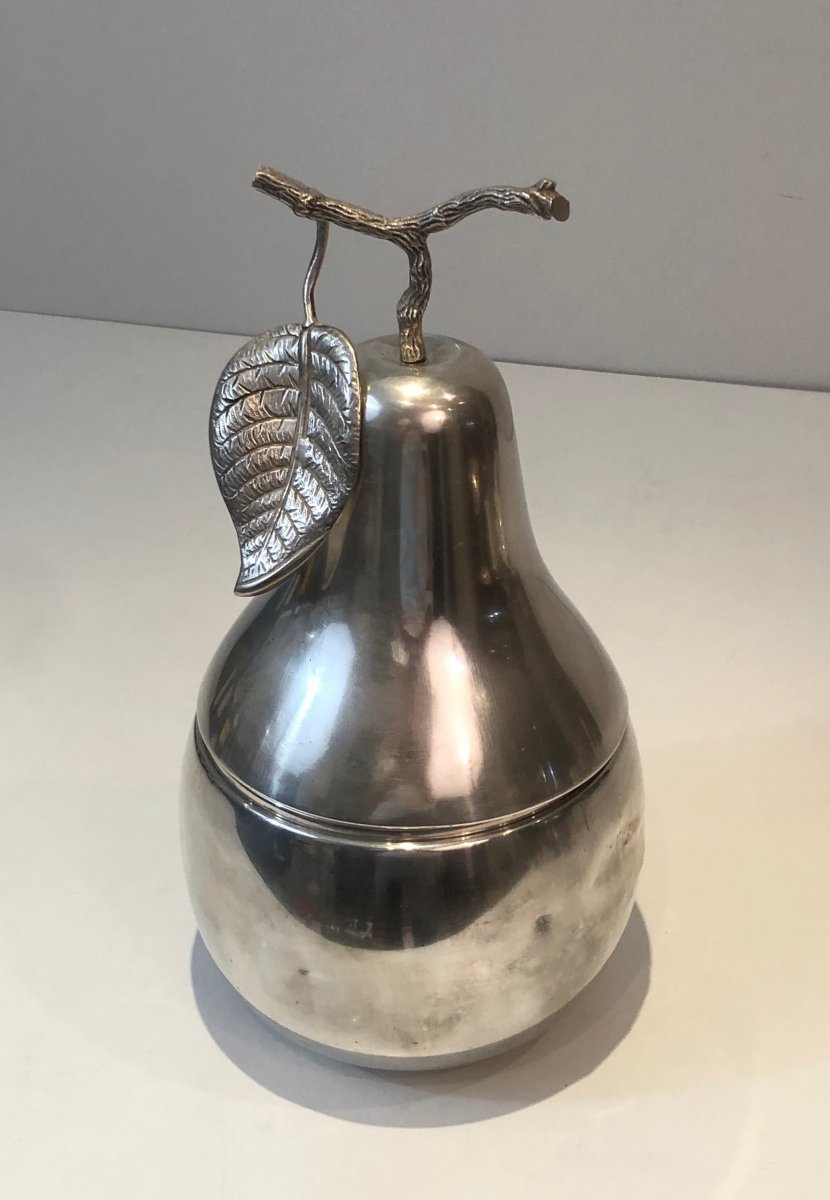 Silver Plated Pear Ice Bucket (a Bit Damaged). French. Circa 1970-photo-2