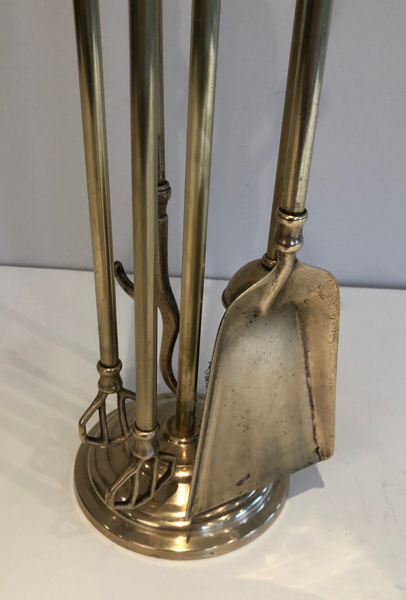 Neoclassical Style Brass Duck Heads Fire Place Tools. French. Circa 1970-photo-7