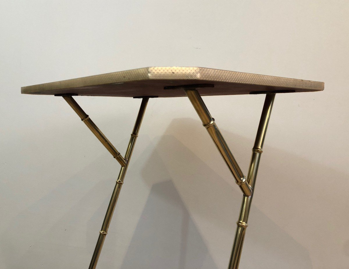 Mahogany And Faux-bamboo Gilt Metal Side Table With Magazine Rack. French. Circa 1970-photo-1