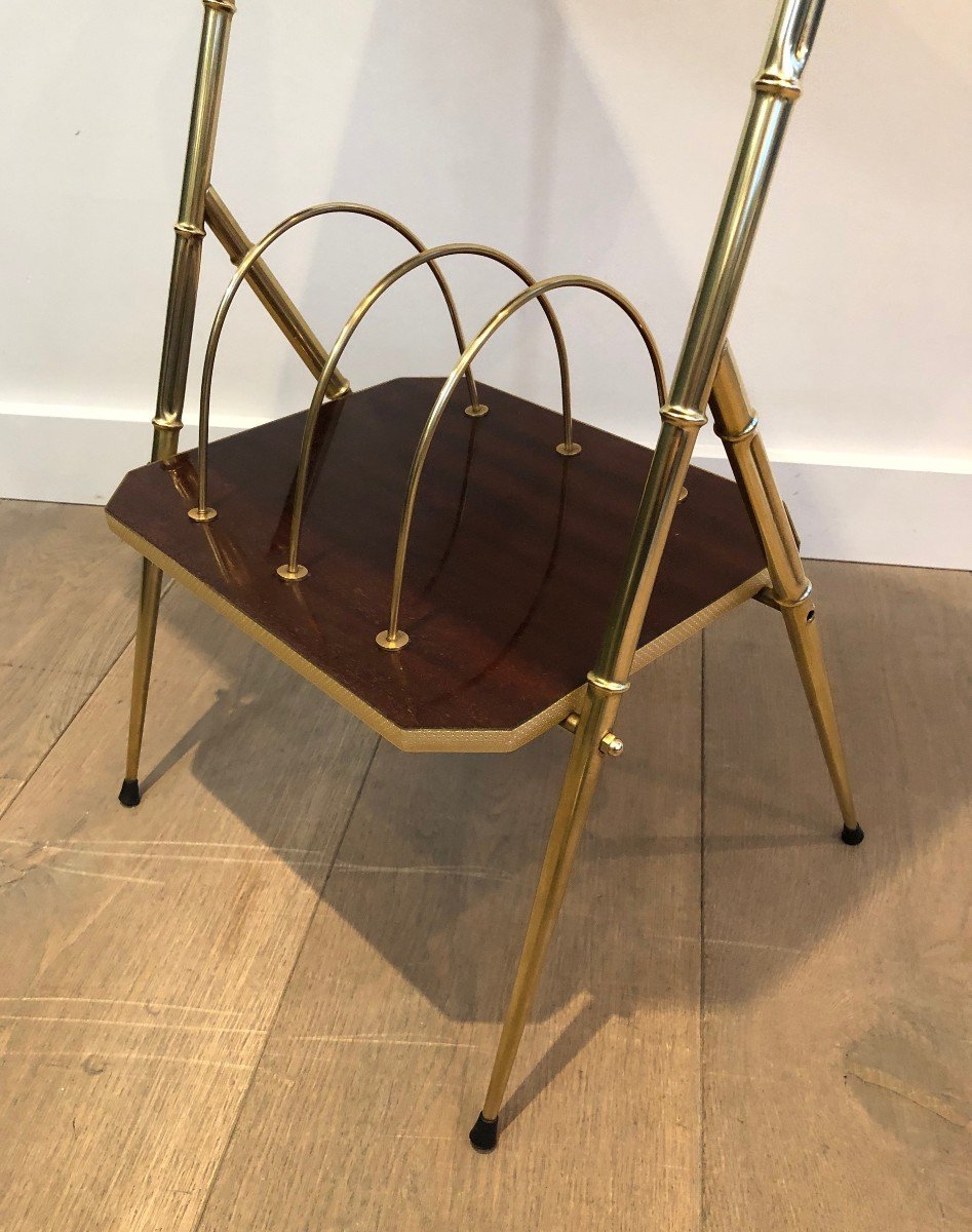 Mahogany And Faux-bamboo Gilt Metal Side Table With Magazine Rack. French. Circa 1970-photo-6