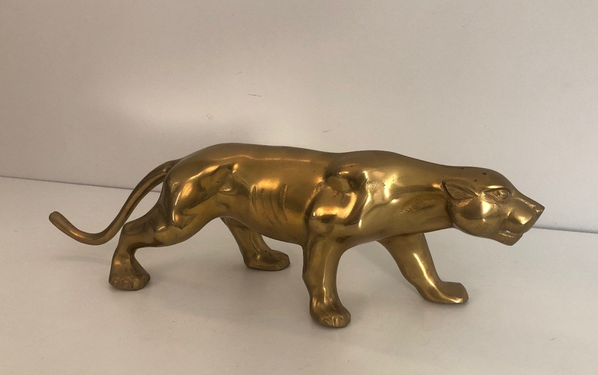 Brass Tiger Sculpture. French. Circa 1970-photo-1