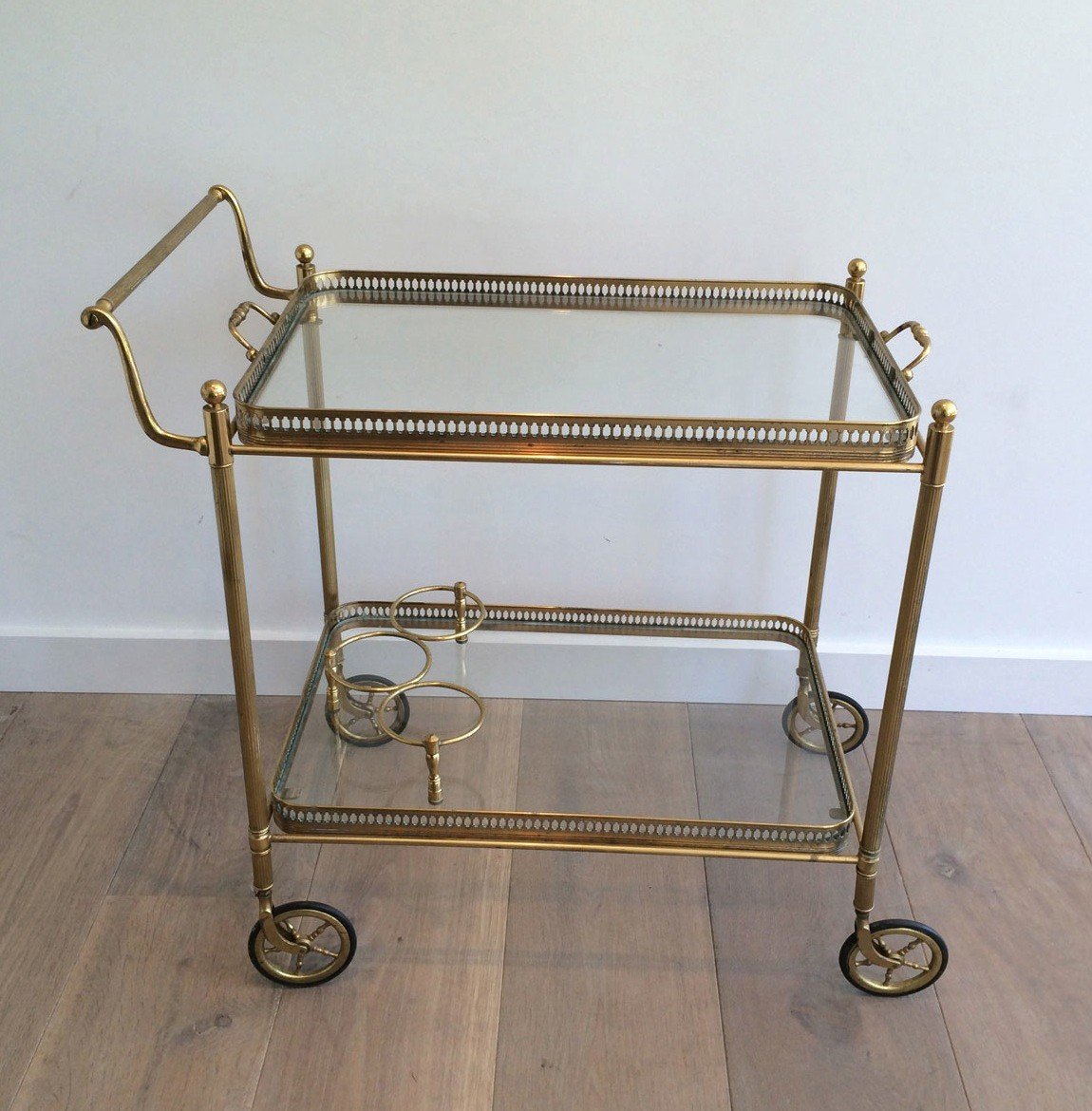 Neoclassical Style Brass Drinks Trolley With Removable Trays. French. Circa 1940