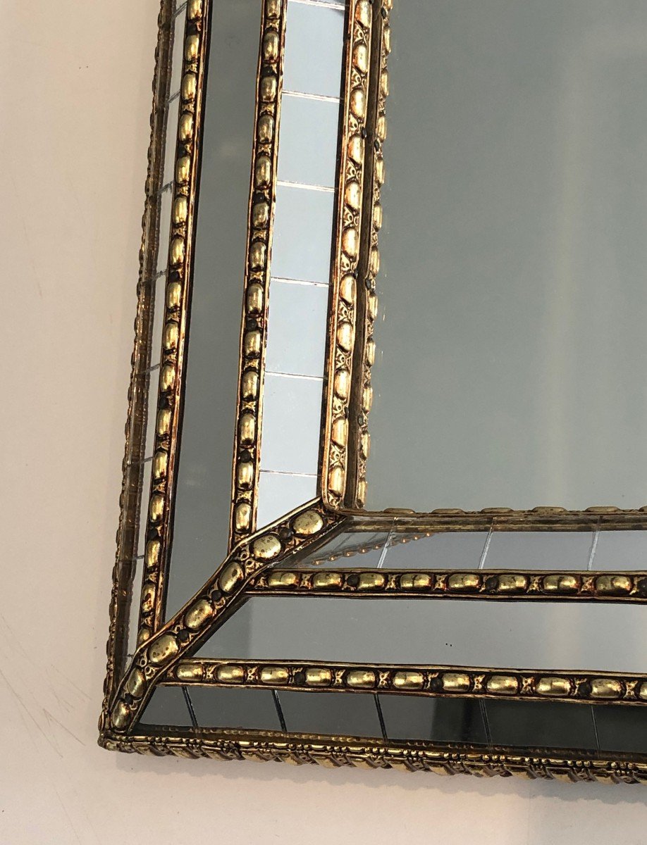 Multi-facets Mirror With Brass Garlands. French. Circa 1970-photo-4