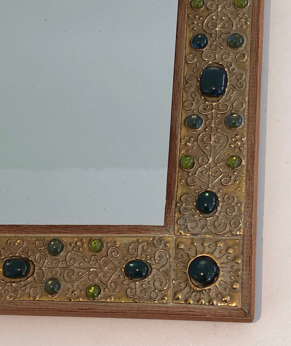 Small Decorative Mirror With Lucite Ornaments Imitating Stones. French. Circa 1970-photo-7