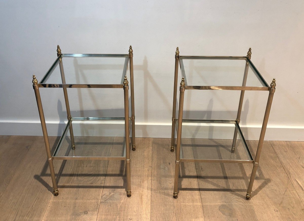 Pair Of Silver Plated Side Tables Attributed To Maison Jansen-photo-2