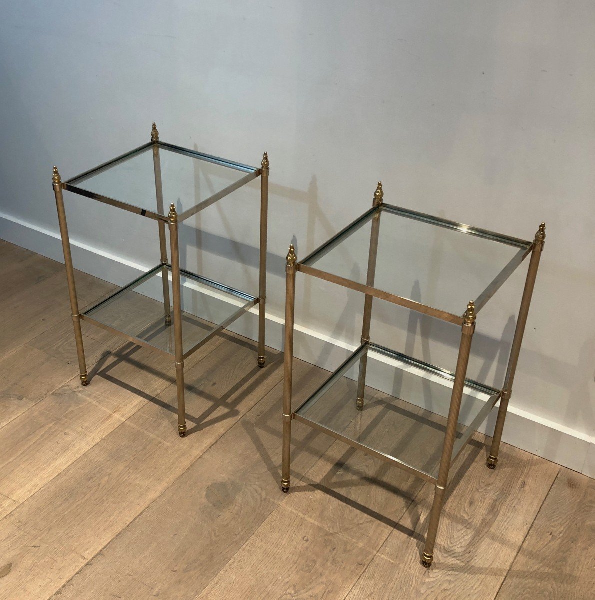 Pair Of Silver Plated Side Tables Attributed To Maison Jansen-photo-8