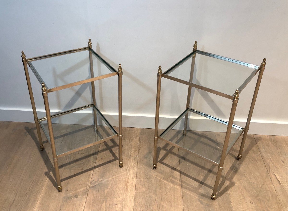 Pair Of Silver Plated Side Tables Attributed To Maison Jansen