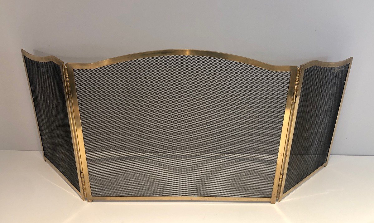 Neoclassical Style Brass Fireplace Screen. French. Circa 1970-photo-3