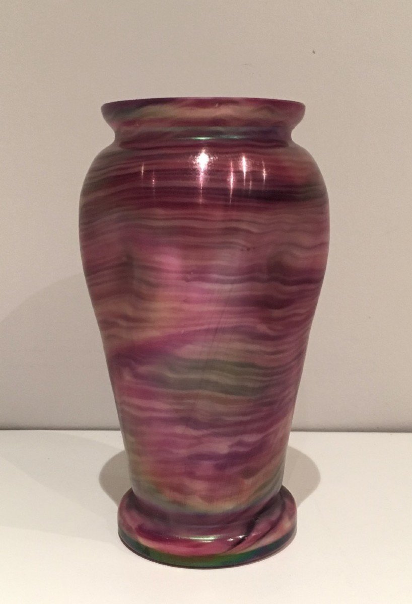 Multicolor Glass Vase. Austrian Work In The Style Of Loetz. Circa 1970-photo-3