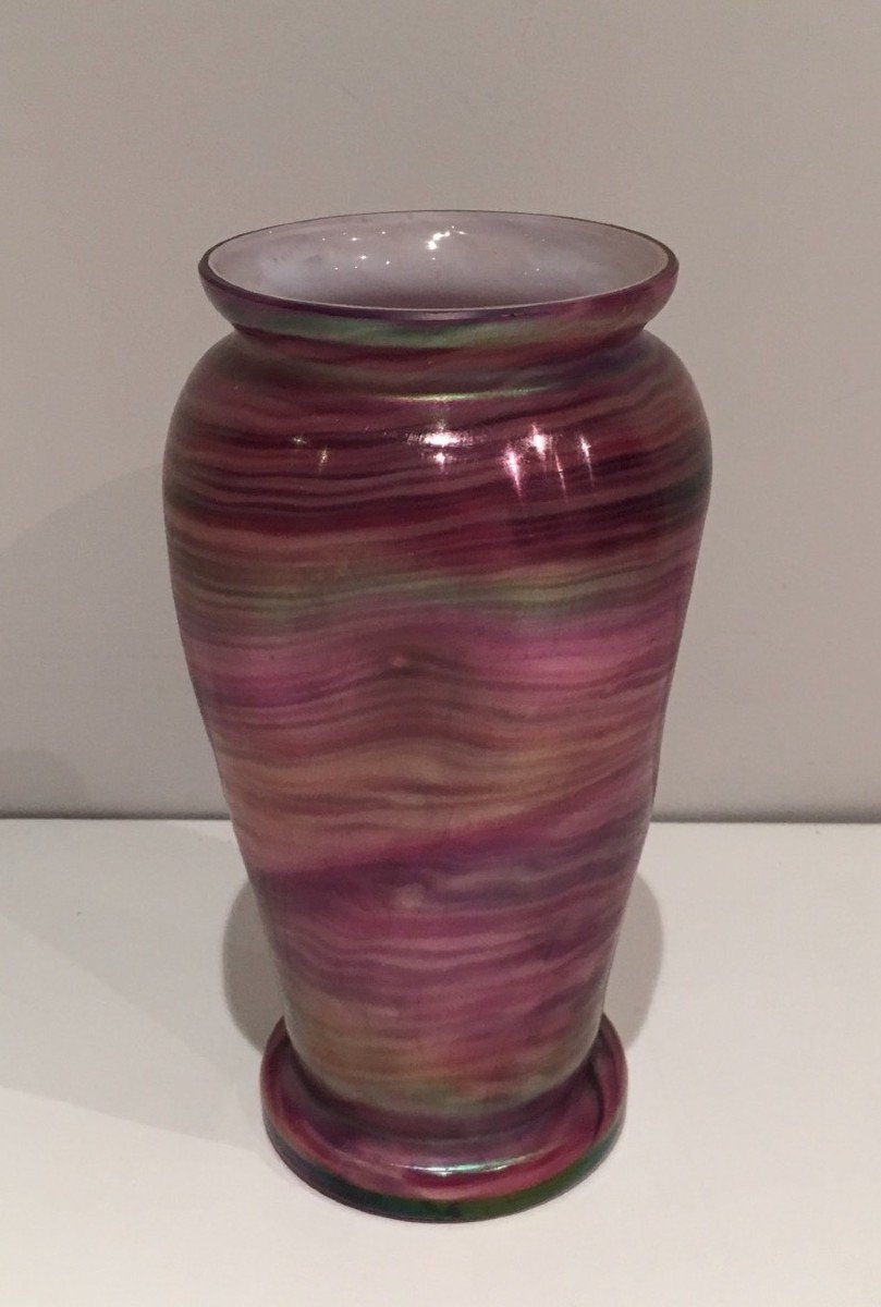 Multicolor Glass Vase. Austrian Work In The Style Of Loetz. Circa 1970