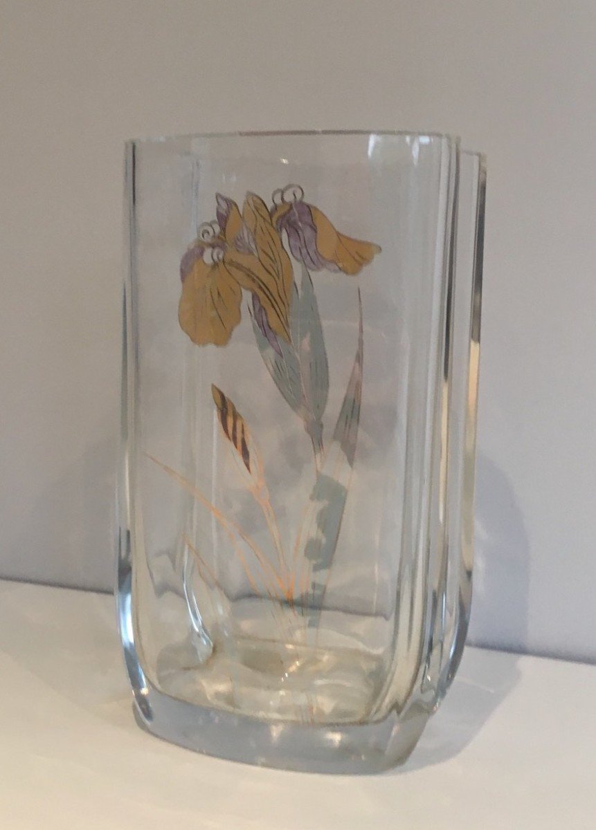 Glass Vase With Gilt Flower. French Work. Circa 1970-photo-1