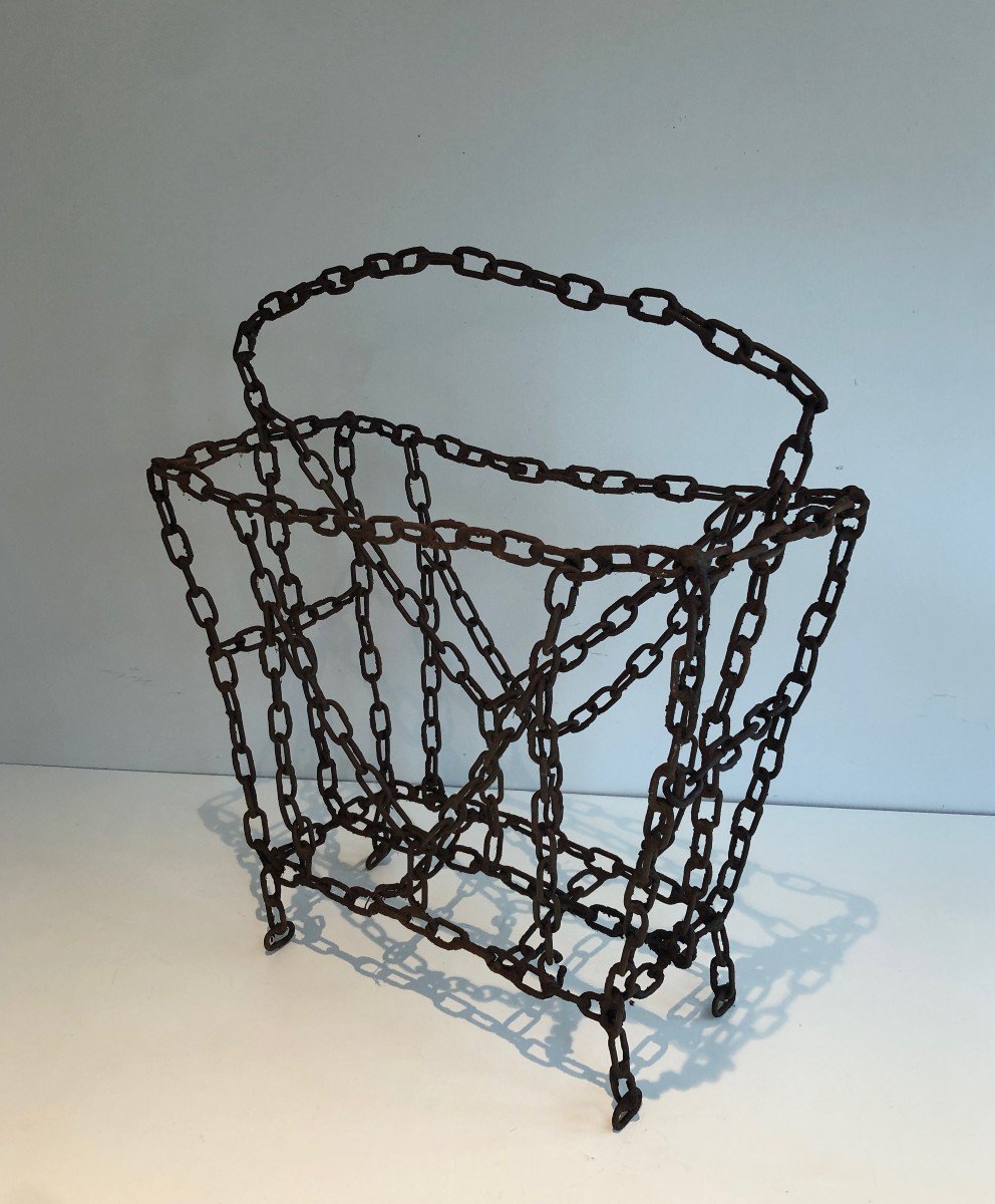 Magazine Rack Made Of Chains. French Worck. Circa 1950-photo-2