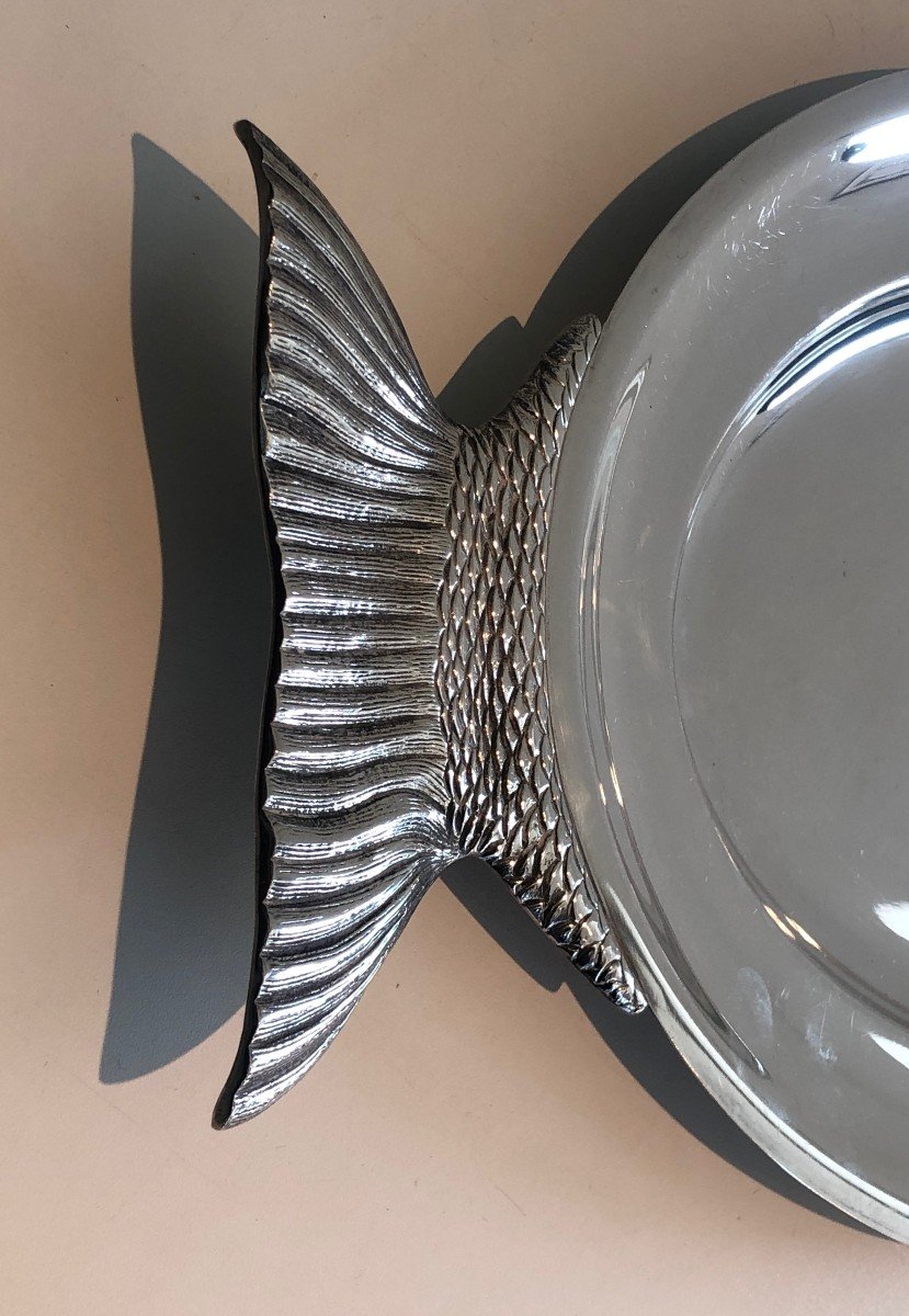 Silver Plated Dish Representing A Fish. Italian Work, Marked Teghini Firenze Made In Italy-photo-1