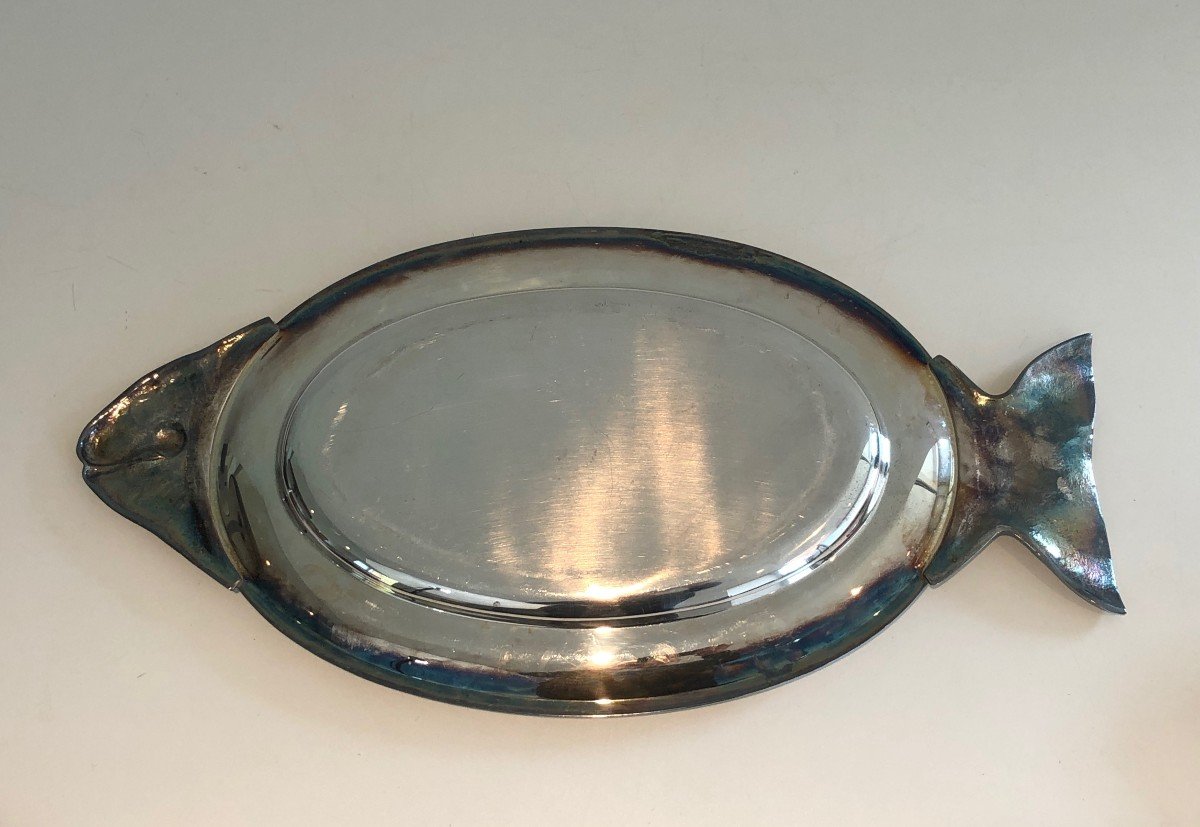 Silver Plated Dish Representing A Fish. Italian Work, Marked Teghini Firenze Made In Italy-photo-6