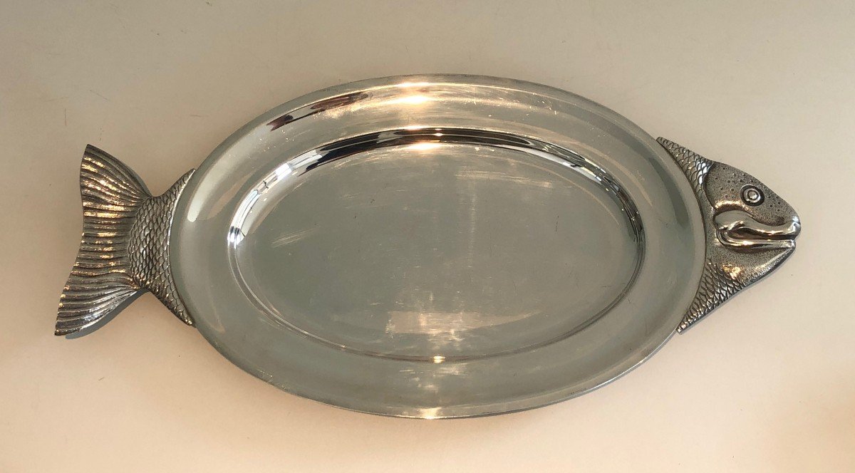 Silver Plated Dish Representing A Fish. Italian Work, Marked Teghini Firenze Made In Italy-photo-7