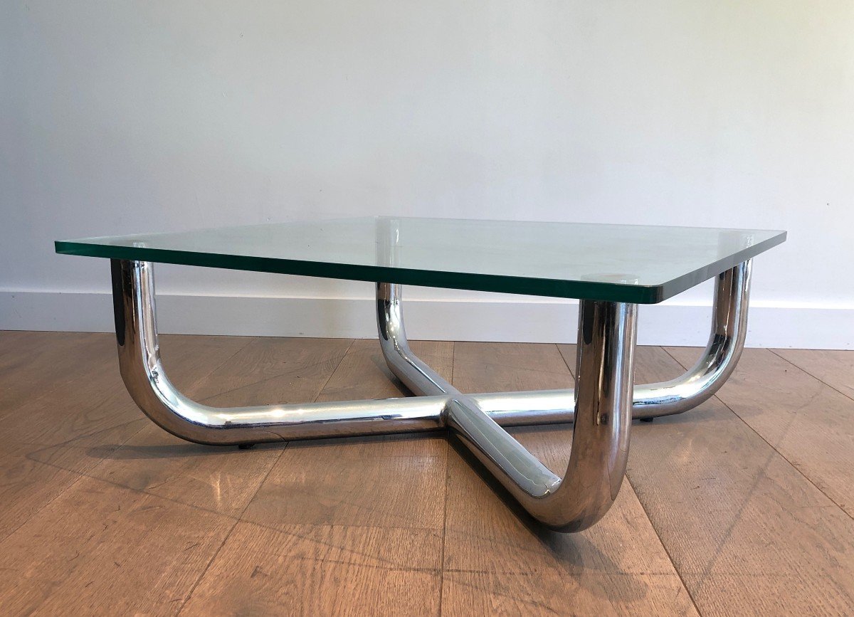 Chromed Coffee Table With Glass Shelf-photo-1