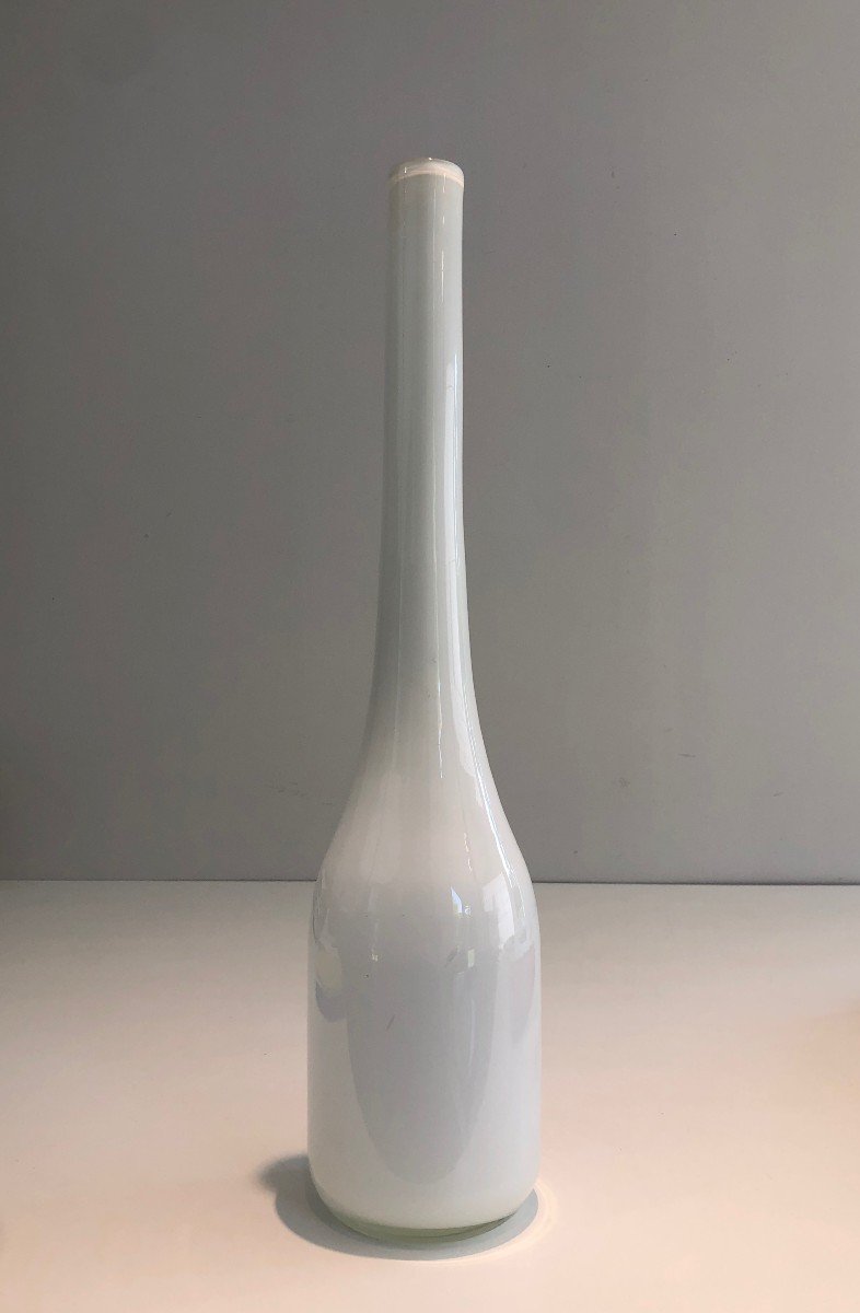 Tall White Opaline Glass Vase-photo-3
