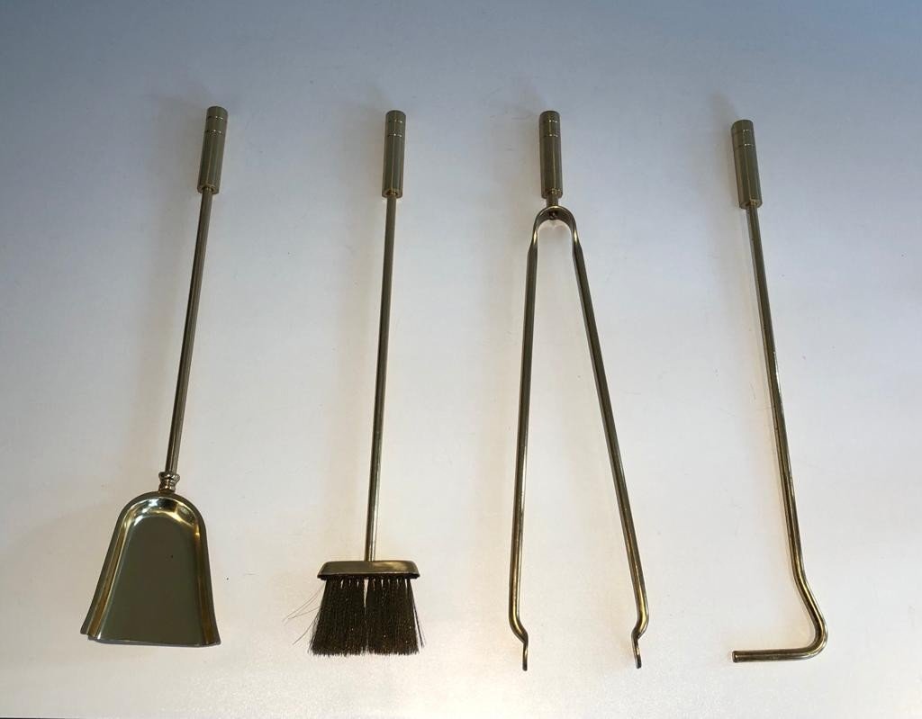 Brass Design Fireplace Tools. French Work. Circa 1970-photo-1